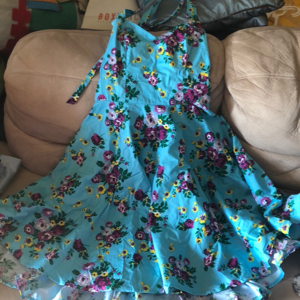 Blue floral halter dress